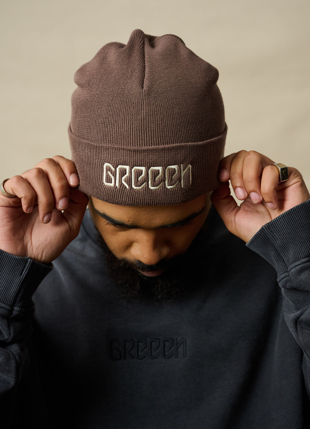SCHOKO RIB BEANIE - BEIGES LOGO