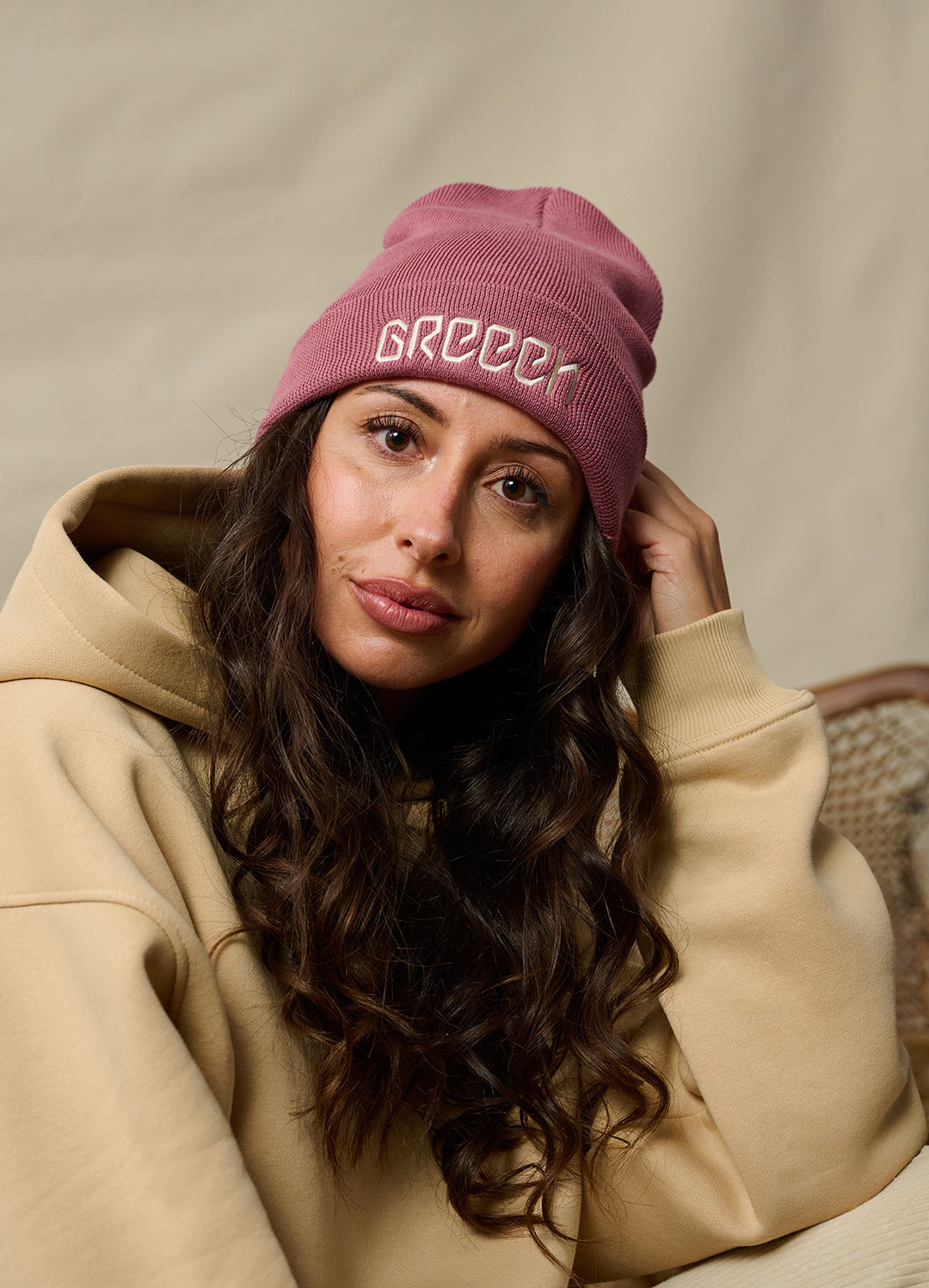 ROSE RIB BEANIE - BEIGES LOGO
