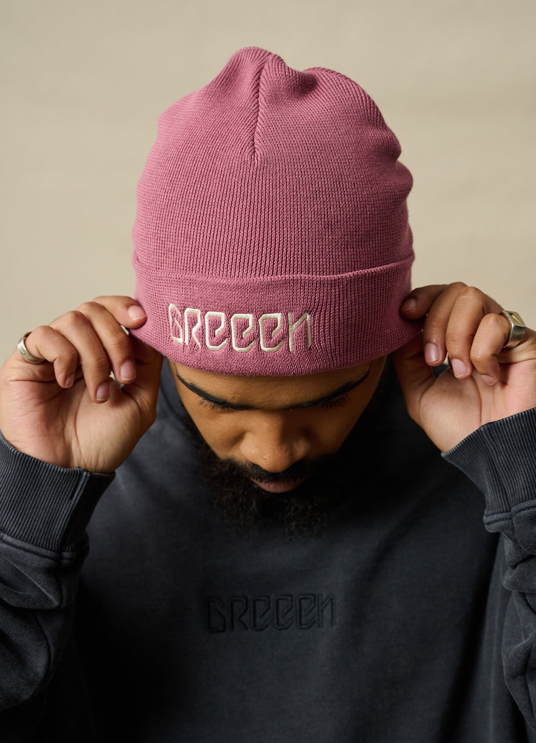 ROSE RIB BEANIE - BEIGES LOGO